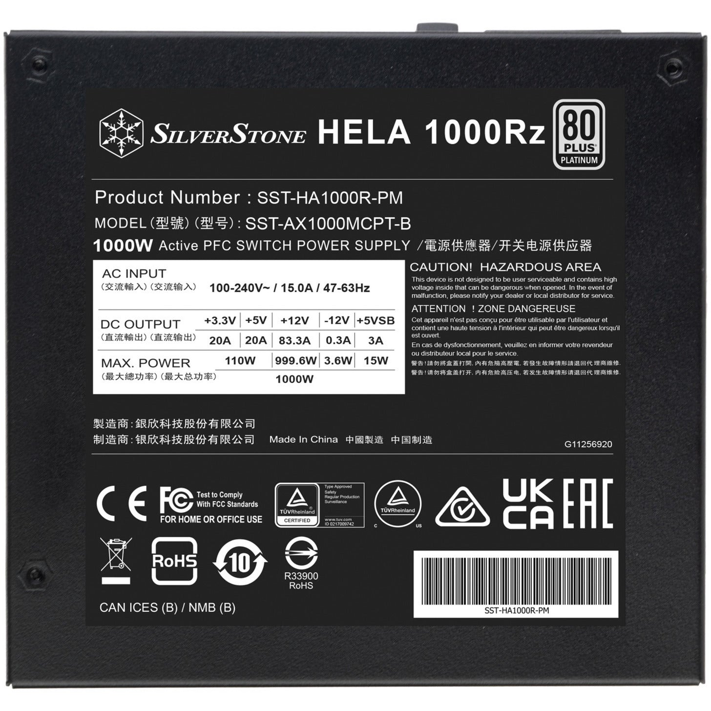 Silverstone hela 1000rz modulaire 1000 watt voeding (zwart, 1x 12v-2x6, 5x pcie)