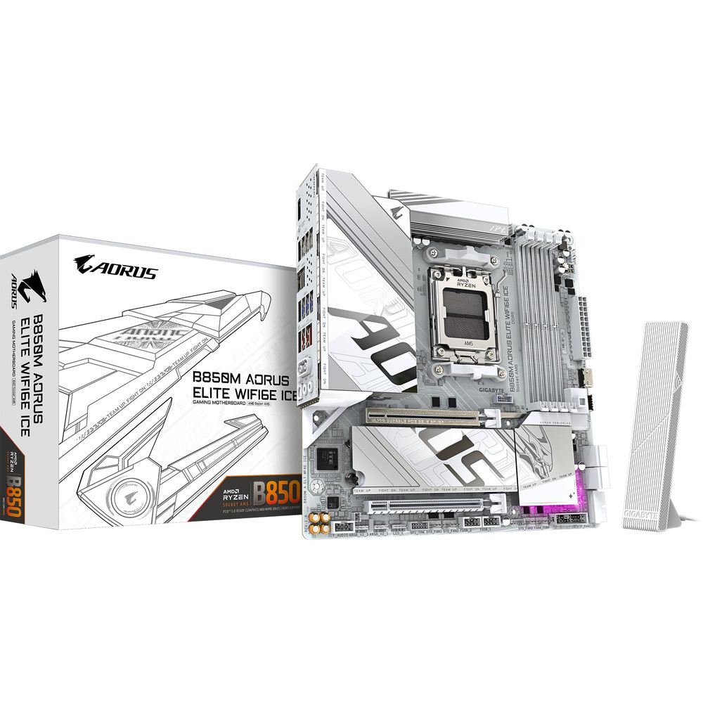 Gigabyte b850m aorus elite wifi6e ice socket am5 moederbord (zilver wit, raid, 2,5gb-lan, wi-fi 6e, bt, sound, µatx)