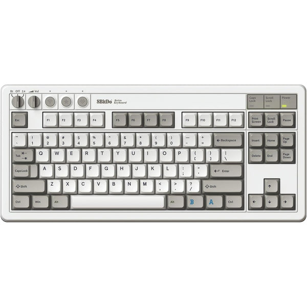 8bitdo retro mechanical keyboard m edition (grijs, us lay-out (qwerty), kailh box white, 80% (tkl), bluetooth low energy, wireless 2.4g, usb)