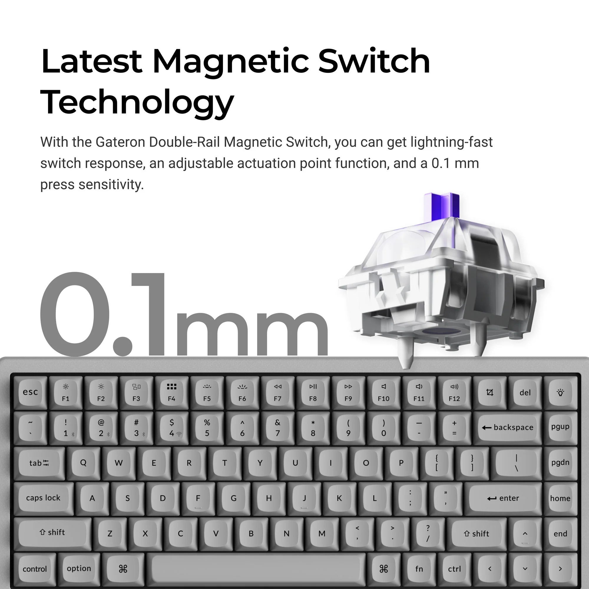 Keychron k2 he-f1c concrete edition rgb mechanisch toetsenbord (zwart, us lay-out (qwerty), gateron double-rail magnetic nebula, 75%, rgb leds, osa double-shot pbt, hot swap, 2.4ghz | bluetooth 5.2 | usb-c)