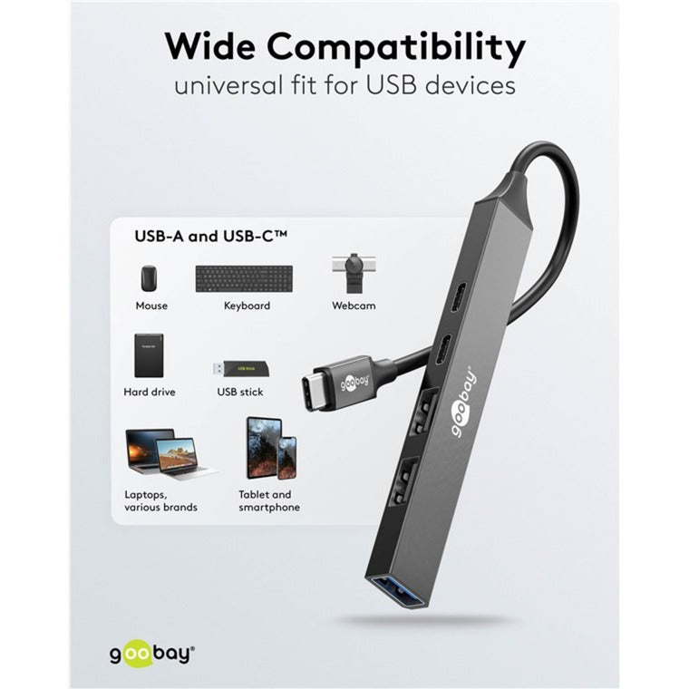 Goobay slanke usb-hub met 5 poorten, usb-c naar usb-c usb-a, 5 gbit s (lichtgrijs)