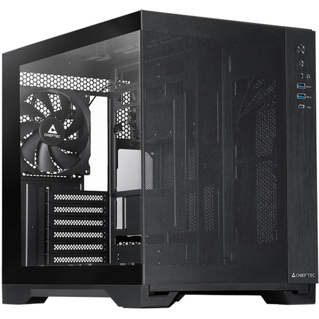 Chieftec visio air midi tower behuizing (zwart | 2x usb-a | 1x usb-c | tempered glass)