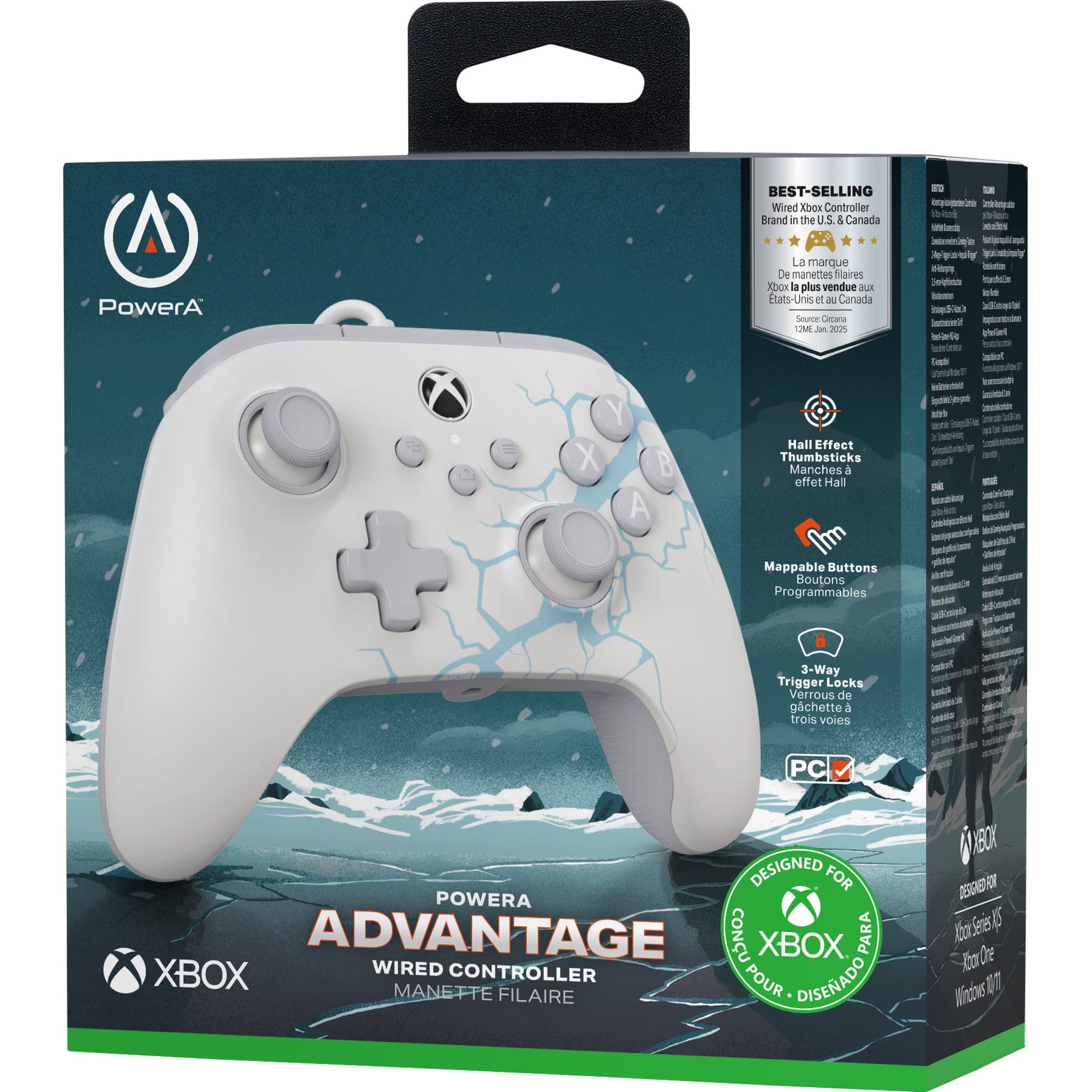 Powera advantage controller met kabel voor de xbox series x|s - poolijs (wit blauw, xbox series x|s, xbox one, pc)