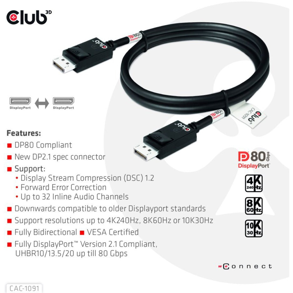 Club 3D Club 3D DisplayPort 2.1 Bi-Directioneel VESA DP80 Gecertificeerd