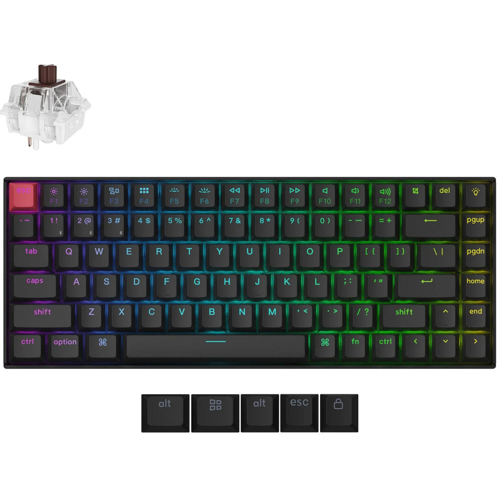 Keychron k2 qmk-b3 rgb mechanisch toetsenbord (zwart, us lay-out (qwerty), super brown, 75%, rgb leds, cherry double-shot pbt, bluetooth 5.2 | usb-c)