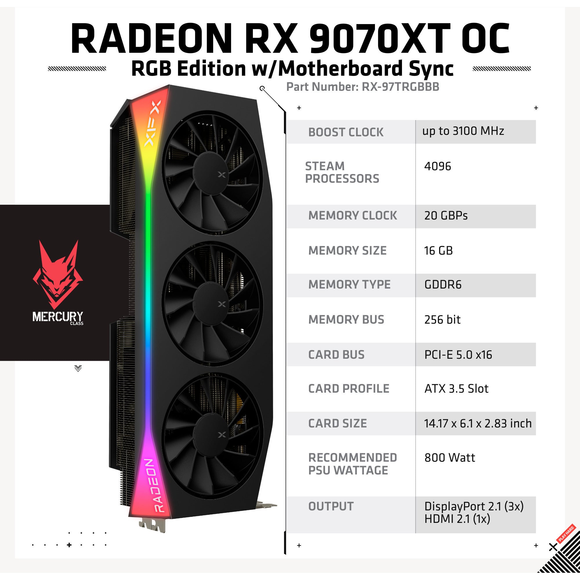 Xfx radeon rx 9070 xt quicksilver grafische kaart (zwart, rdna4, gddr6, 3x displayport, 1x hdmi 2.1)