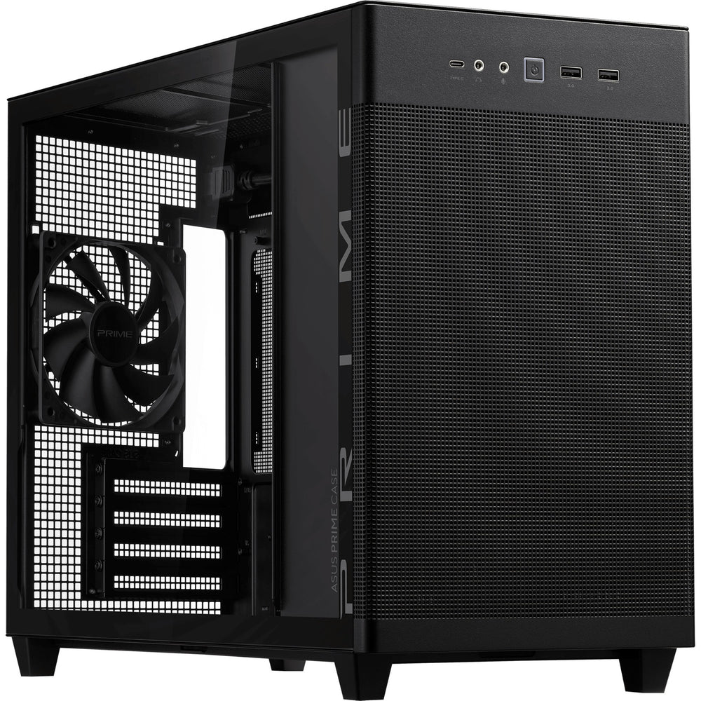 Asus prime ap201 mini tower behuizing (zwart | 2x usb-a | 1x usb-c | tempered glass)