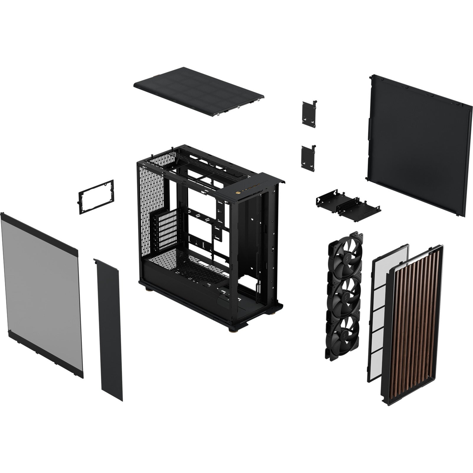 Fractal design north xl rc charcoal black tg dark midi tower behuizing (zwart houtkleur | 2x usb-a | 1x usb-c | tempered glass)