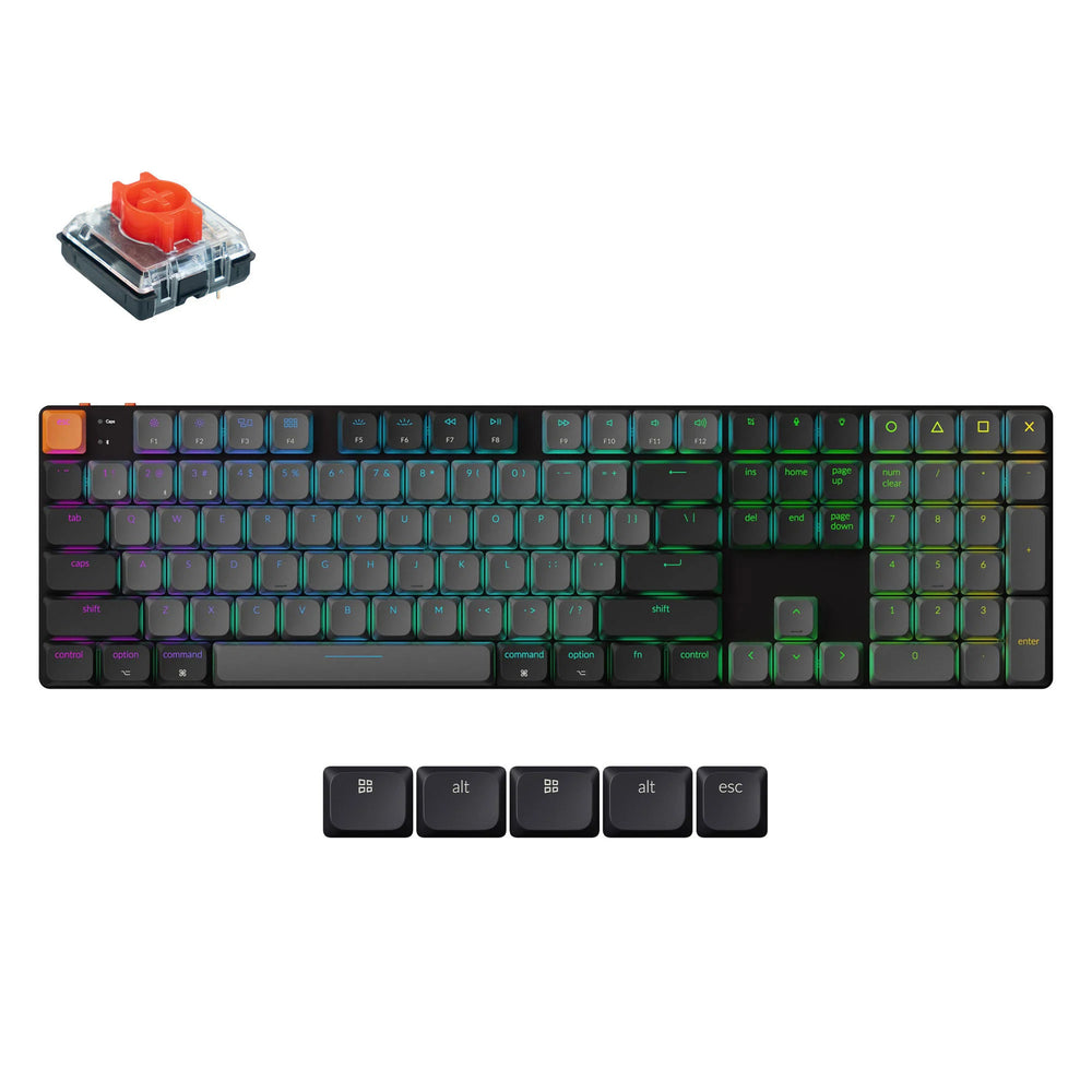 Keychron k5x-b1 mechanisch toetsenbord (zwart, us lay-out (qwerty), mechanical red, 100%, rgb, shine-through abs keycaps, bluetooth usb-c)