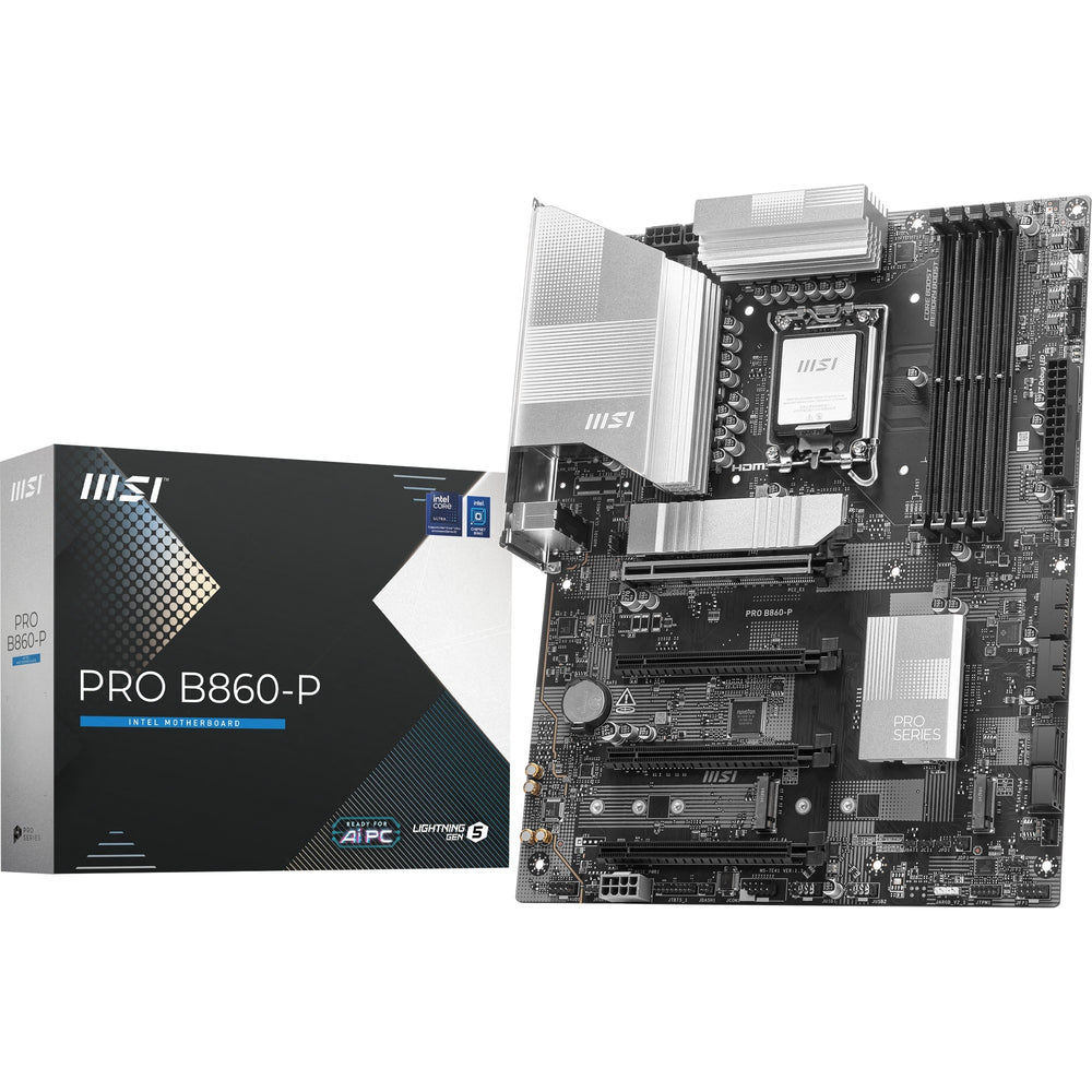 Msi pro b860-p socket 1851 moederbord (zilver, raid, 5gb-lan, sound, atx)