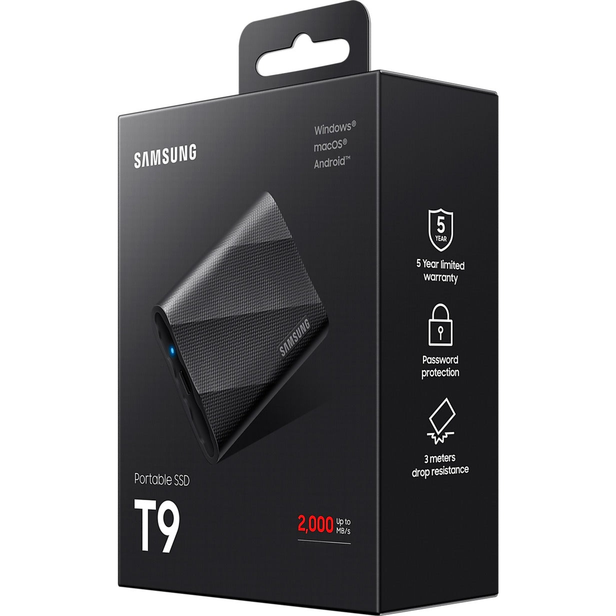 Samsung mu-pg2t0b eu draagbare SSD, 2 TB, USB type-C, 3.2 gen 2, 2000 MB/s, zwart