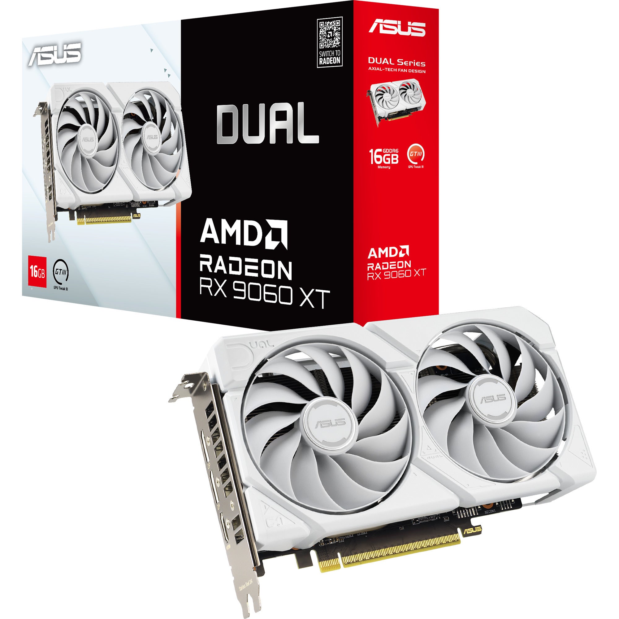 Asus radeon rx 9060 xt dual white edition 16gb grafische kaart (wit, rdna4, gddr6, 2x displayport, 1x hdmi 2.1)