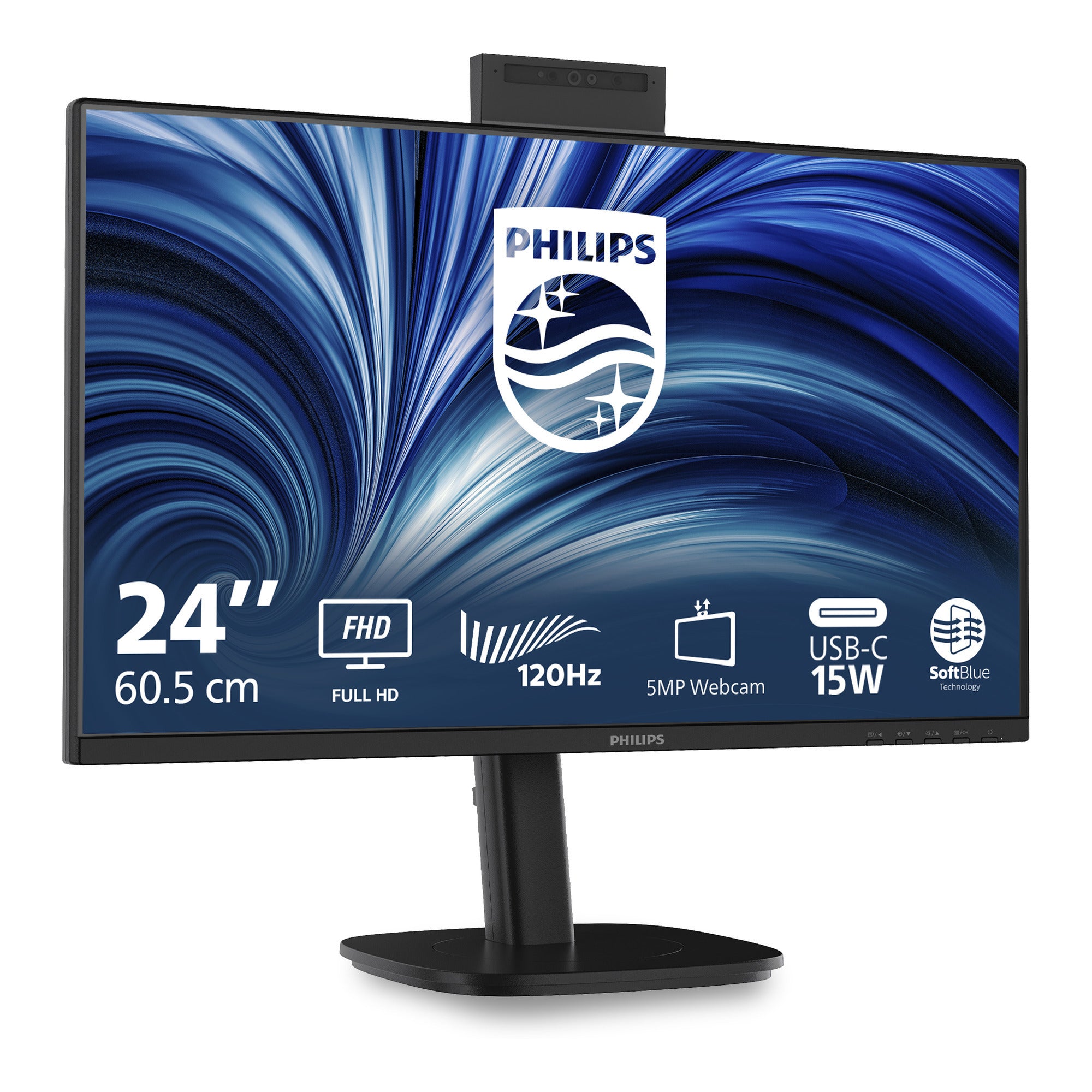 Philips 24b2n3200jh 00 23.8 monitor (zwart, vga, hdmi, displayport, usb-c, webcam, 120 hz)
