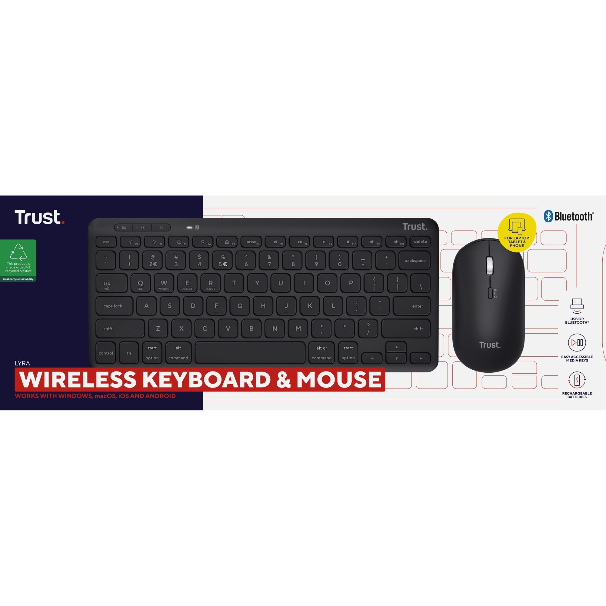 Trust Trust Lyra Multi-Device Draadloos Toetsenbord Muis