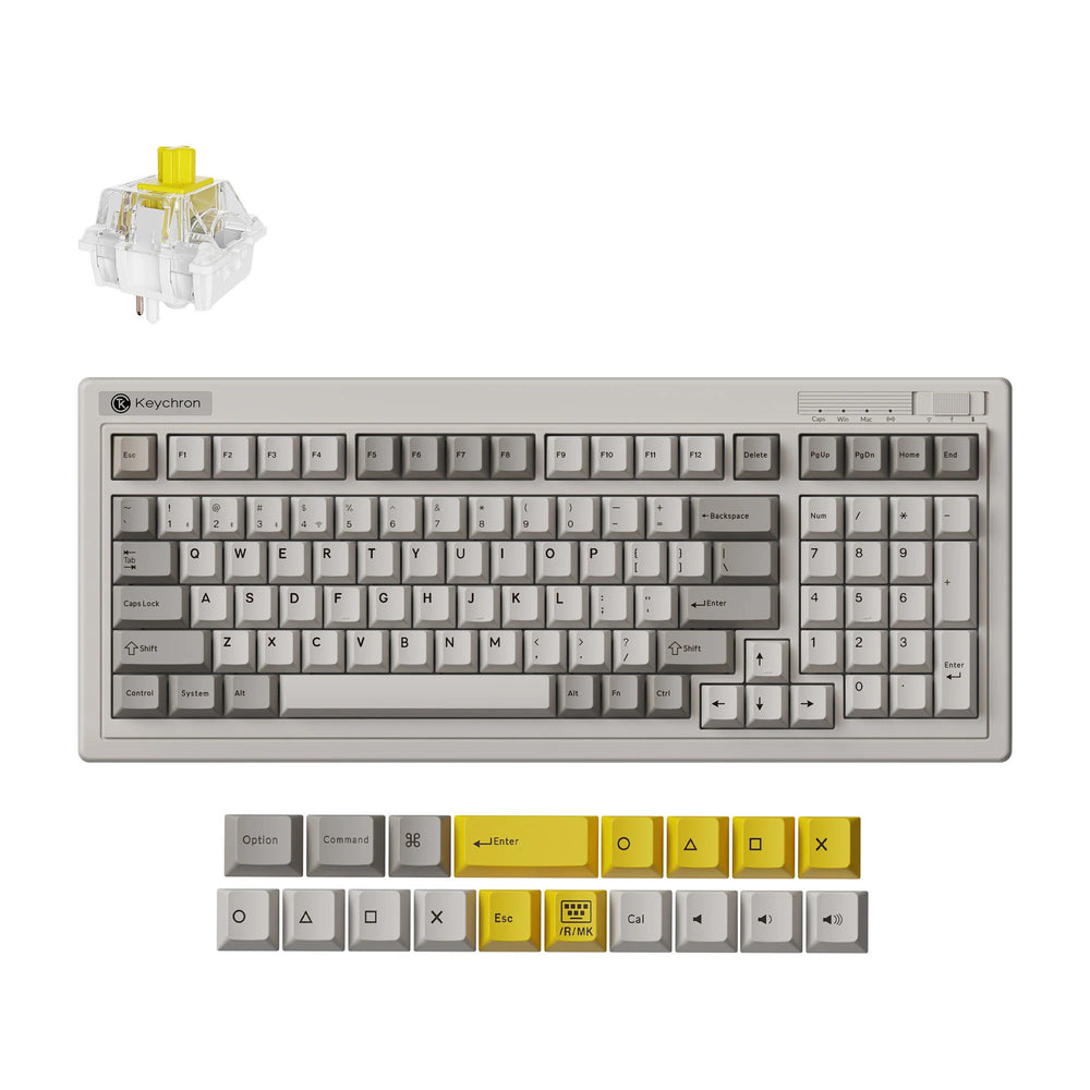 Keychron r5-m4 qmk wireless mechanical keyboard (grijs, us lay-out (qwerty), super banana, 96%, rgb, cherry pbt, hot swap, 2.4 ghz bluetooth 5.3 usb-c)