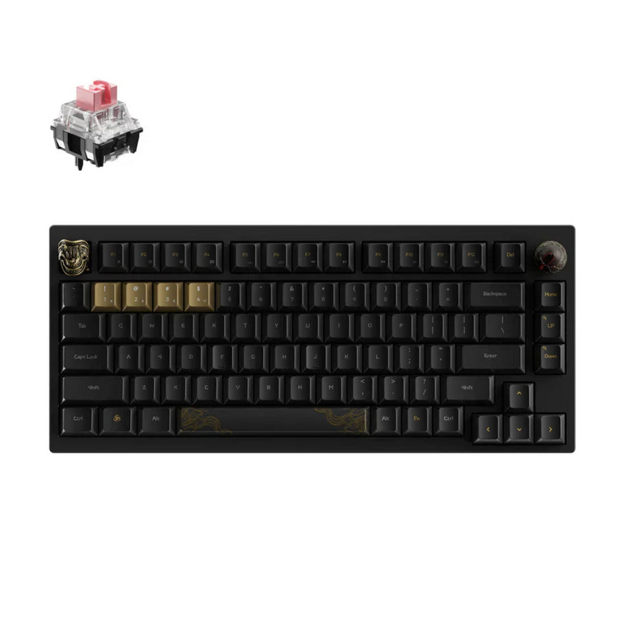 Keychron black myth wukong wireless mechanical keyboard deluxe edition (zwart, us lay-out (qwerty), ttc gold pink, 75%, rgb leds, non-shine-through pbt, hot swap, usb-c | 2.4 ghz | bluetooth 5.1)