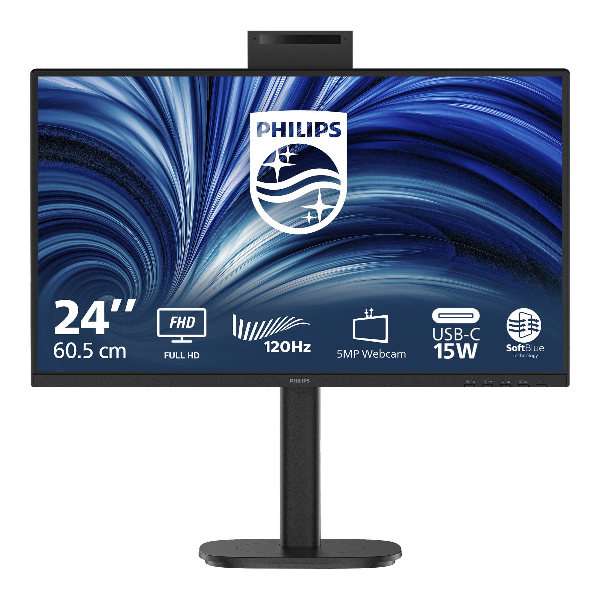 Philips 24b2n3200jh 00 23.8 monitor (zwart, vga, hdmi, displayport, usb-c, webcam, 120 hz)