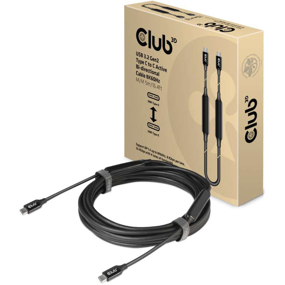 Club 3d actieve usb-c 3.2 gen 2 kabel (zwart, 5 meter, 60 w, 8k)