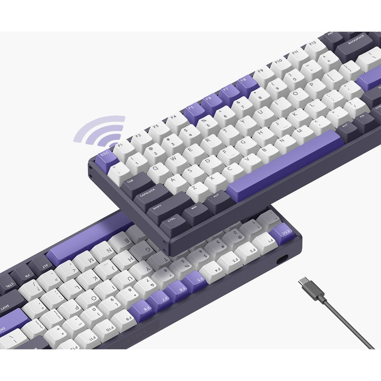 Iqunix f97 lavandin wireless mechanical keyboard, gaming toetsenbord (lavendel, us lay-out, cherry mx silent red, rgb leds, 96%, hot-swappable, pbt, 2.4ghz | bluetooth 5.1 | usb-c)