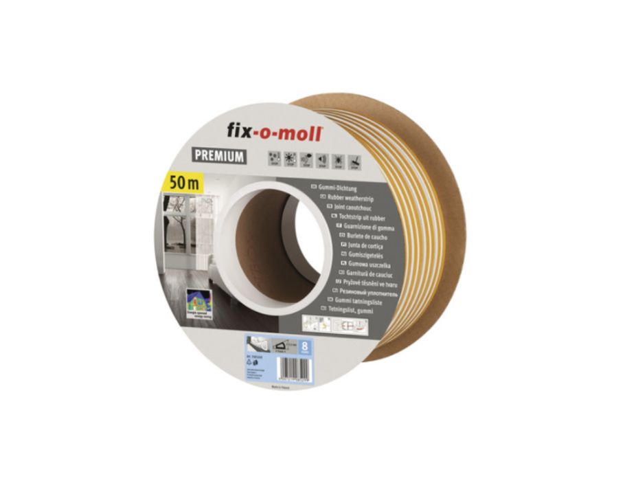 Fix-o-moll tochtband - d-profiel - 50m x 9mm - 3-5,5mm - wit