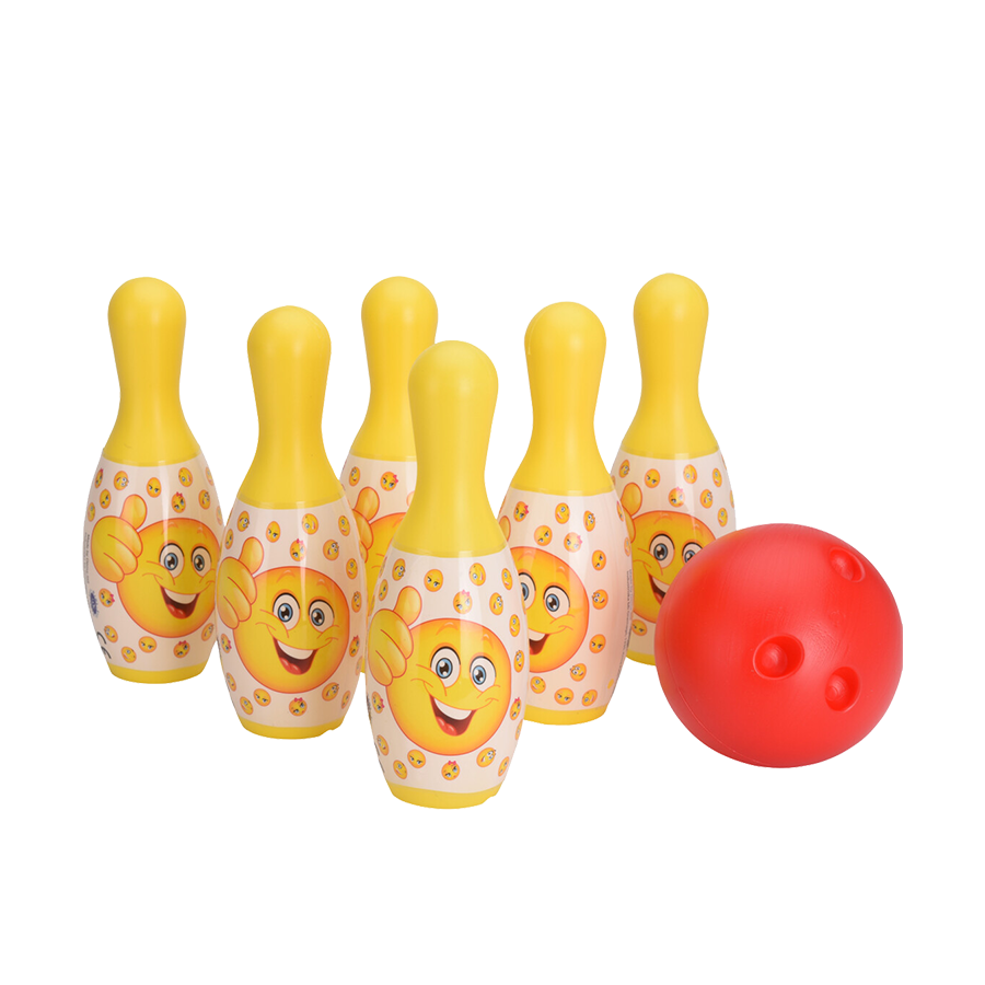 Bongers speelgoed gratis en makkelijke bowlingset grappige gezichten 7-delig