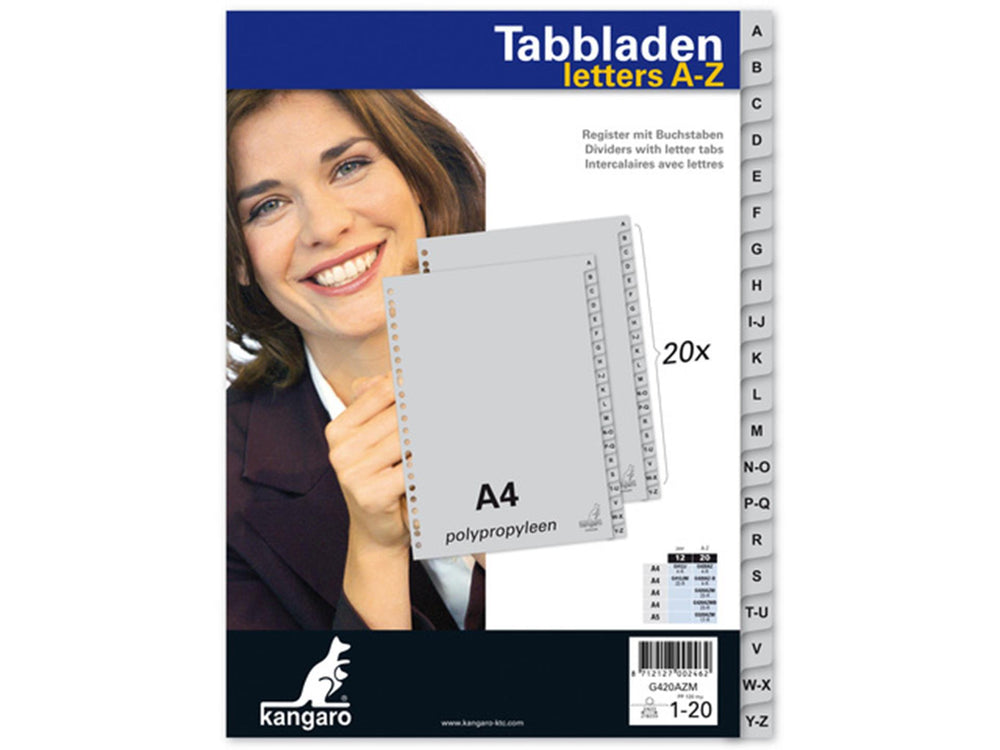 Imp kangaro tabblad a4 letters pp 120 micron grijs 23-gaats 20-delig a-z