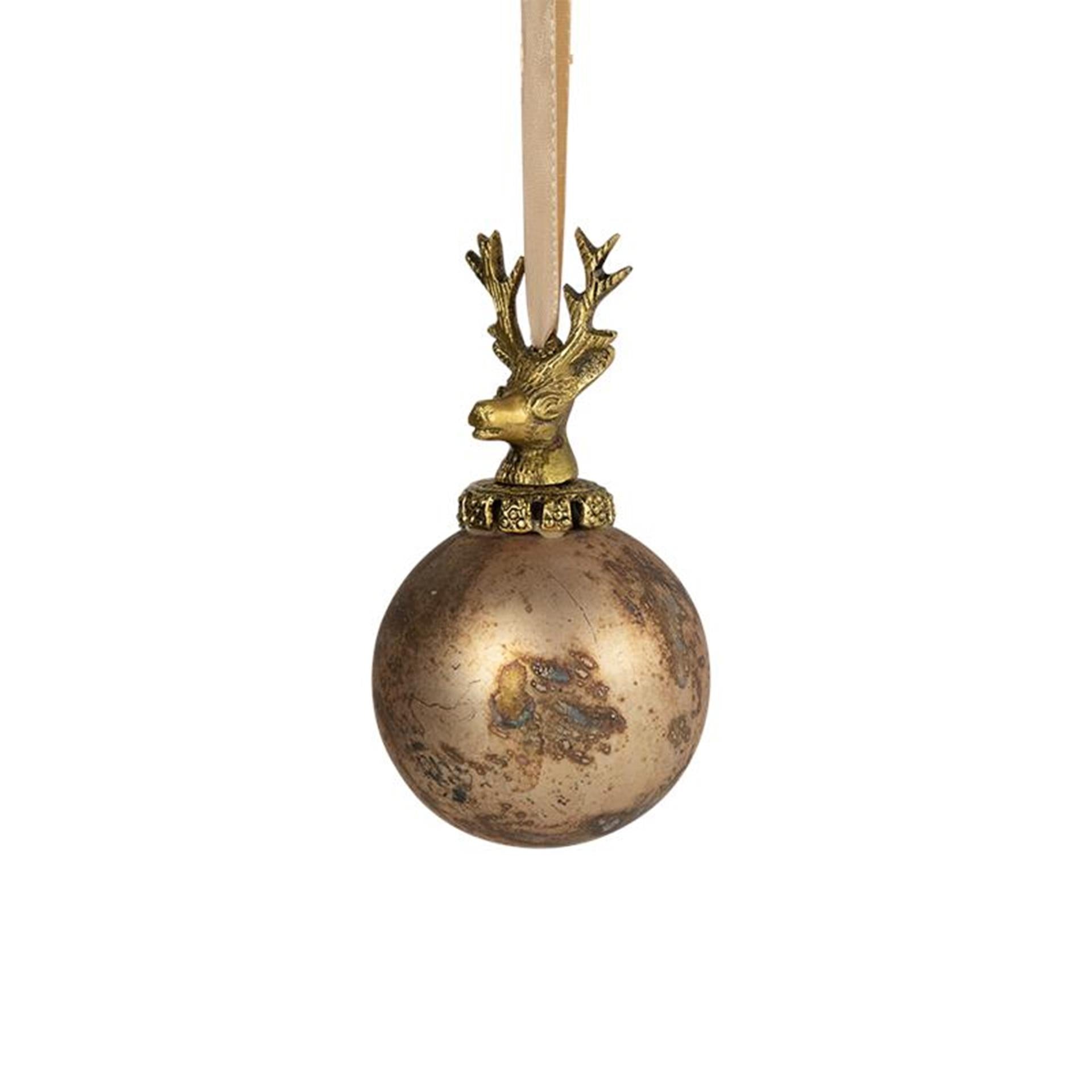 Kerstbal hert glas antiek bruin ø8cm