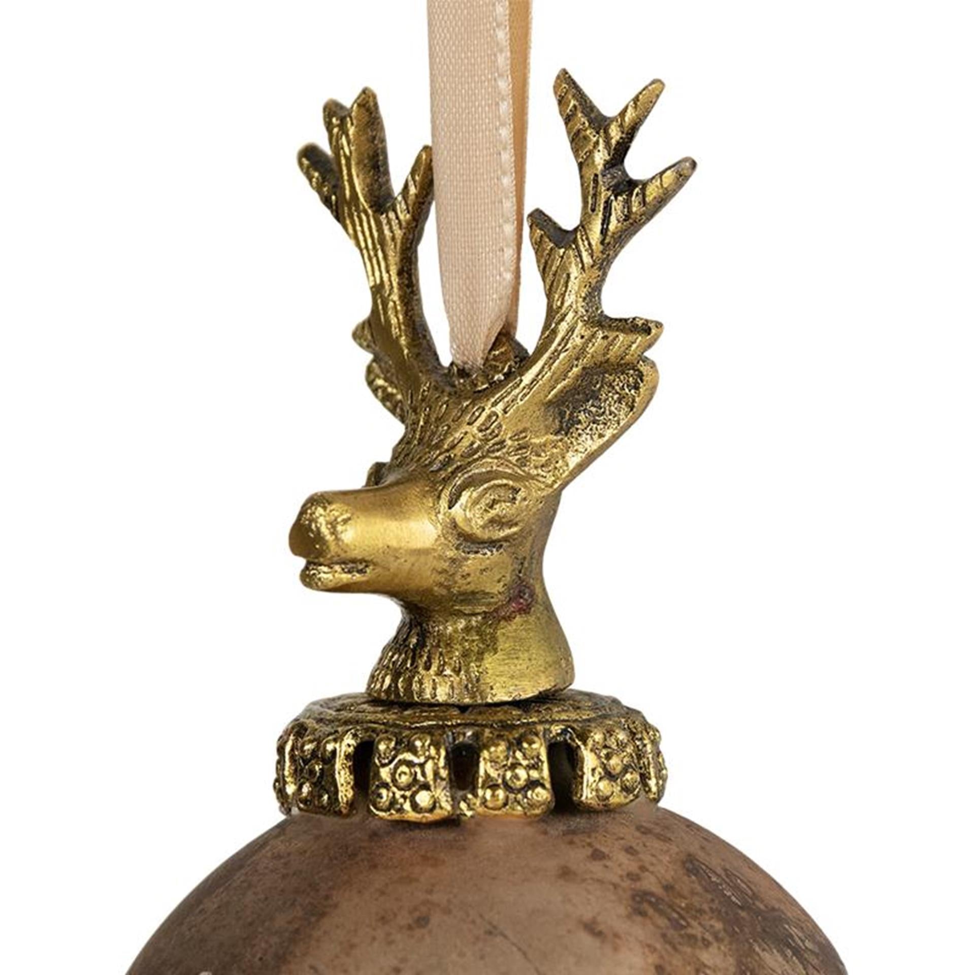 Kerstbal hert glas antiek bruin ø8cm