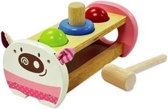 Bongers speelgoed hamerbankje met 2 ballen en 1 staafje in de vorm van een varken