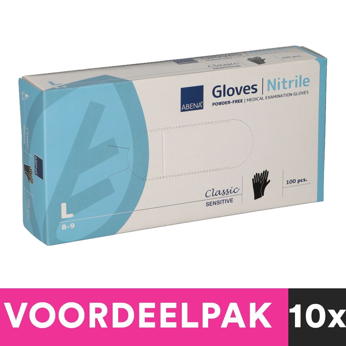 Abena poedervrije nitrilhandschoenen maat large 100 stuks zwart voordeelpakket