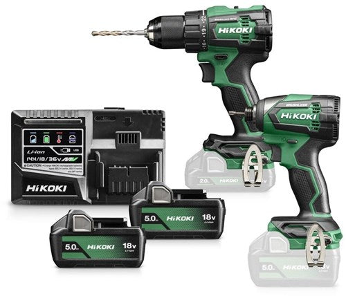 Hikoki kc18dewcz | accu combopack | dv18de + wh18de | 18 v | 2x 5.0ah accu's + lader | in hsc iii koffer - kc18dewcz