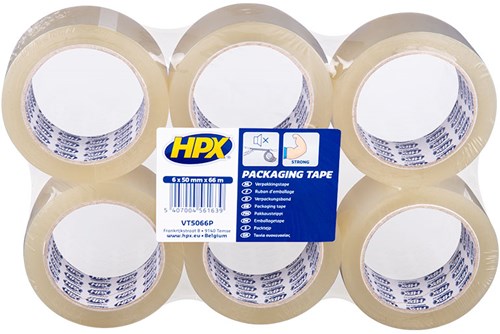 Hpx verpakkingstape flatpack | 6 rollen | transparant | 50mm x 66m - vt5066p - vt5066p