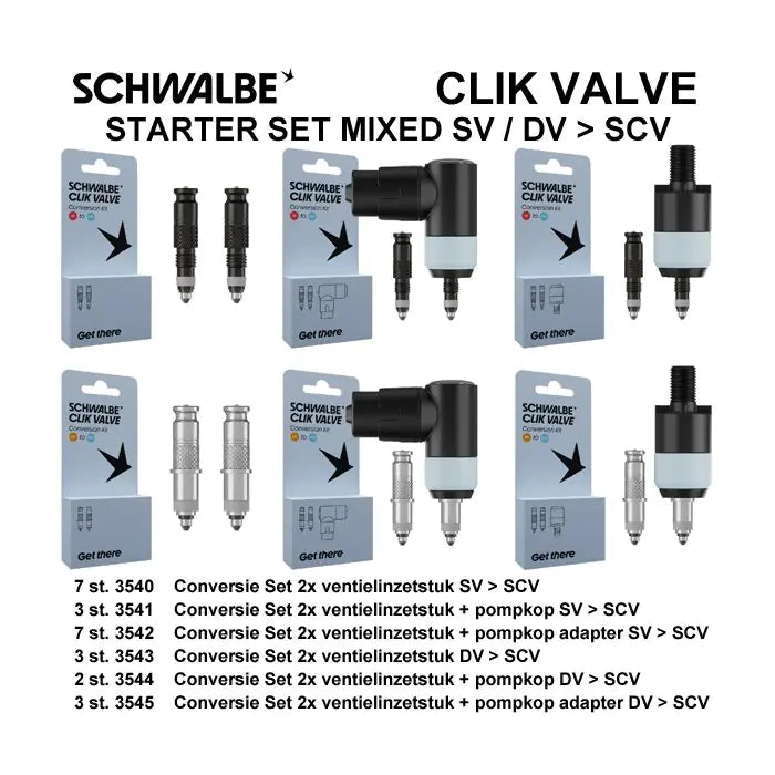 Schwalbe ventiel conversiekit clik sv-scv dv-scv 25-delig