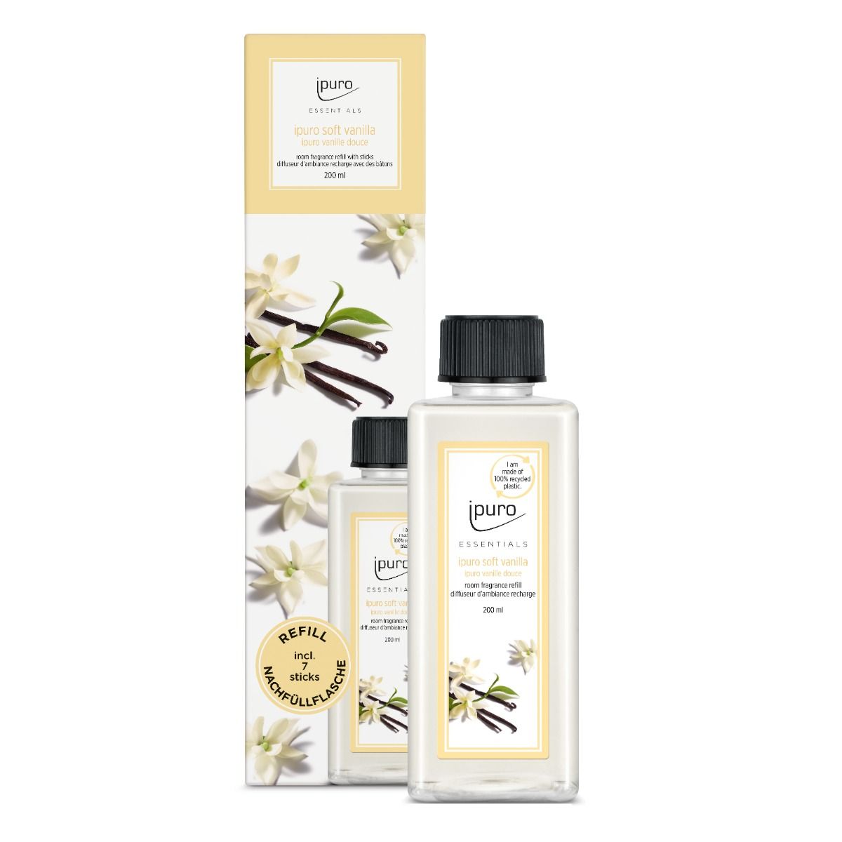 Ipuro geurdiffuser navulling zacht vanille 200ml
