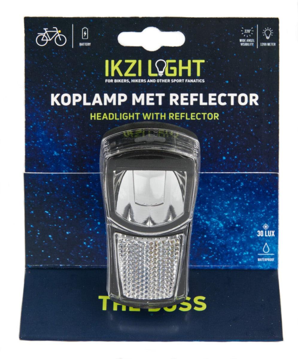 Ikzilight headlight The Boss, 1 white LED 20LUX. Incl. bracket and batteries (blister pack)