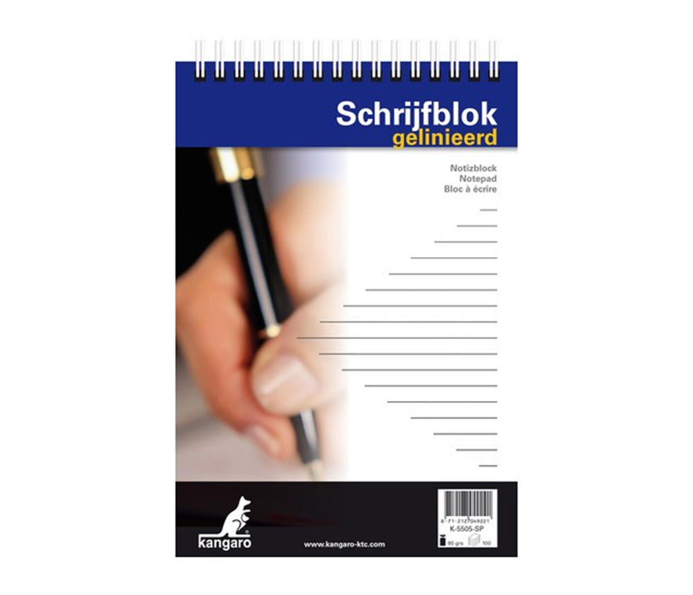 Kangaro schrijfblok a5 100 vel kopspiraal gelinieerd pak a 5 stuks