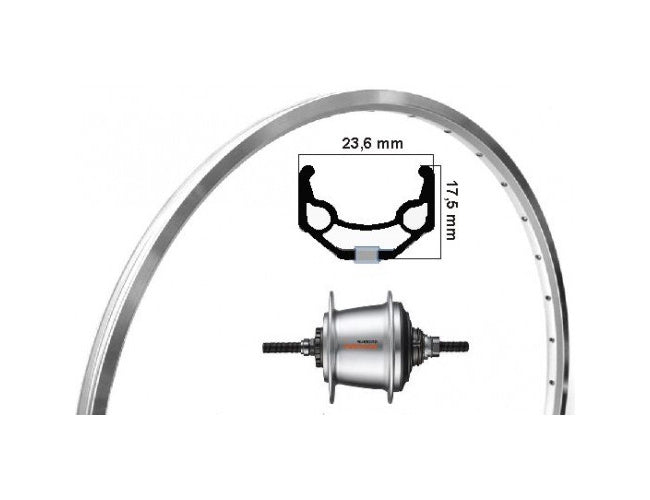 Kgs roue arrière 28 pouces etrto 622 alu zac19 silver nexus 7 roller brake