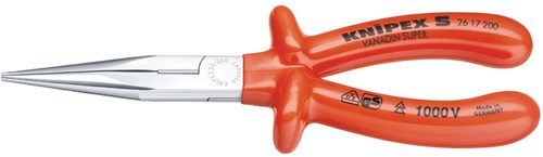 Knipex vlakrondbektang | lengte 200 mm | recht vde | met dompelisolatie | 1 stuk - 26 17 200 - 26 17 200