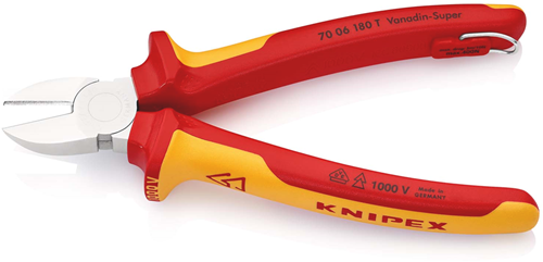 Knipex zijsnijtang | 180 mm lengte | geïsoleerd | meercomponenten-omhullingen | vde-goedgekeurd | geïntegreerde bescherming - 70 06 180 t