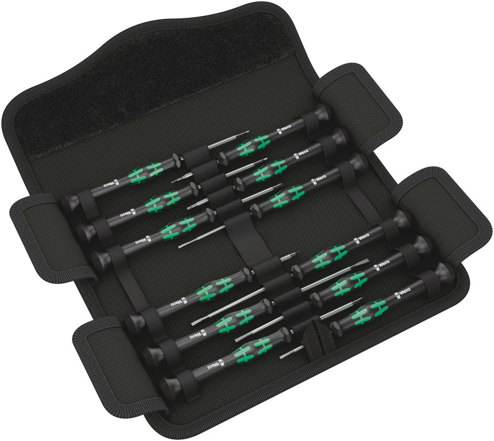 Wera kraftform 12sb1 micro-schroevendraaierset (zwart groen, voor elektrische apparaten)