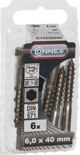Connex houtdraadbout (6k) 6x40 6st a2 - ky4526040