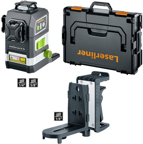 Laserliner powerplane-laser 3g multi-18v - geleverd met 7-delige poweradapterset 036.380.70 | zonder accu's en lader - 036.380l