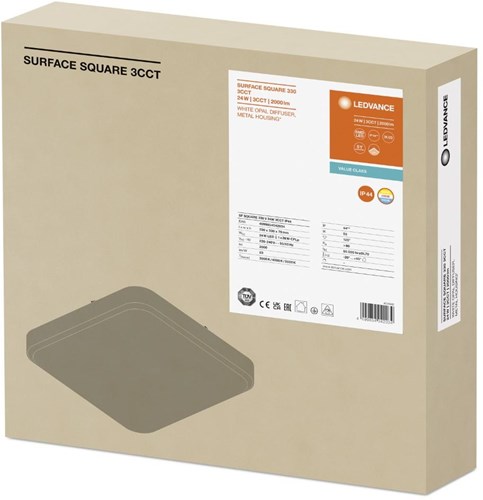 Enzo ledvance led plafonniere 330mm vierkant 24w cct ip44 - 5017827