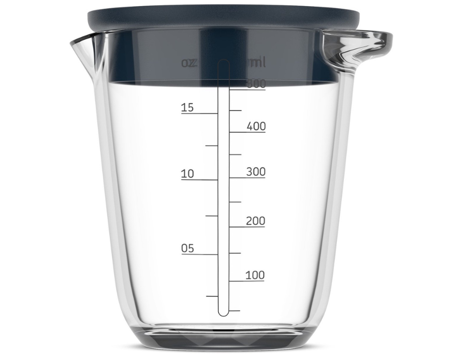 Glazen maatbeker 500ml met deksel navy