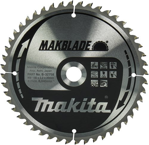 Makita accessoires afkortzaagblad | hout | 190x20x2,2 48t 5g - b-32758