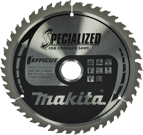 Makita accessoires afkortzaagblad hout | efficut 216x30x2,0 45t 10g - e-06987 - e-06987