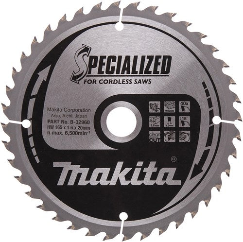 Makita accessoires cirkelzaagblad | hout | 165x20x1,6 40t 18g - b-32960