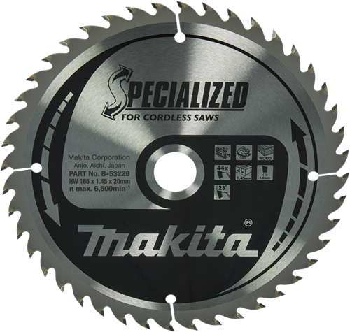 Makita accessoires makita cirkelzaagblad voor hout | specialized | ø 165mm asgat 20mm 44t - b-53229