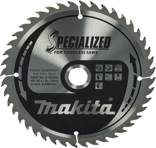 Makita accessoires makita cirkelzaagblad voor hout | specialized | ø 165mm asgat 20mm 44t - b-53229