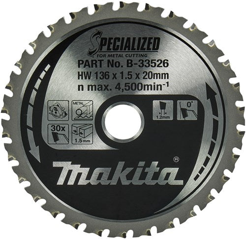 Makita accessoires cirkelzaagblad zacht staal specialized 136x20x1,5 30t - b-33526